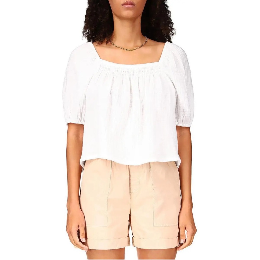 Sanctuary NWT White Gauze Smocked Square Neck Peasant Blouse Size Large